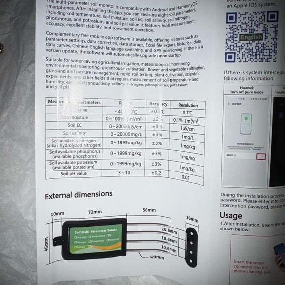 Soil Multi-Parameter Sensor with USB Cable - Picture 3 of 5